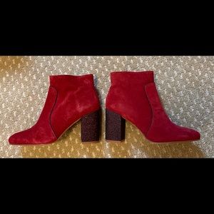 NEW Sessun red suede booties with sparkly heel